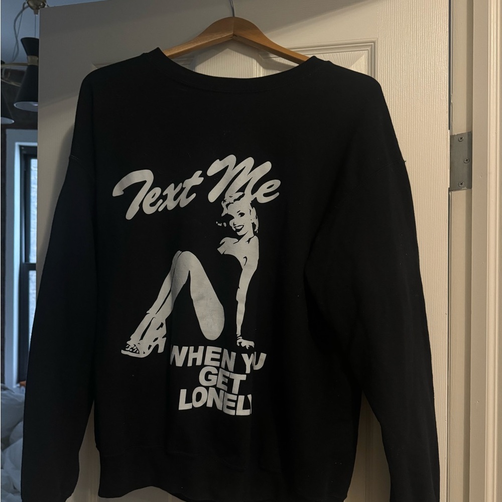 LONELY GHOST Black and White Graphic Crew Neck Sweater